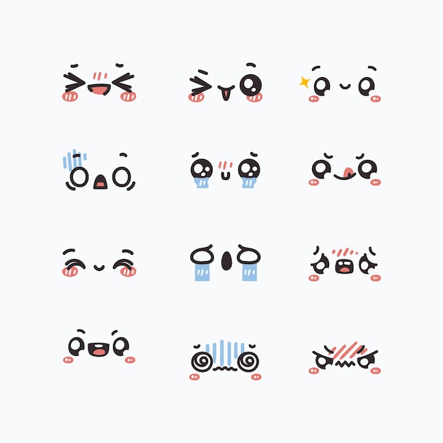Free Vector hand drawn flat kawaii face collection