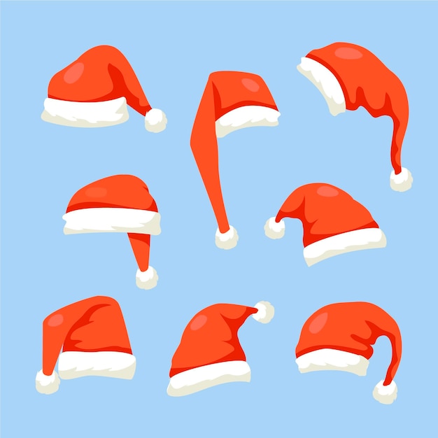Free Vector hand drawn flat santa's hat collection