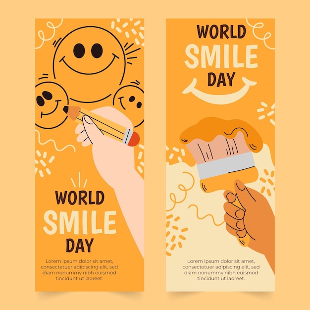 Free Vector hand drawn flat world smile day vertical banners set