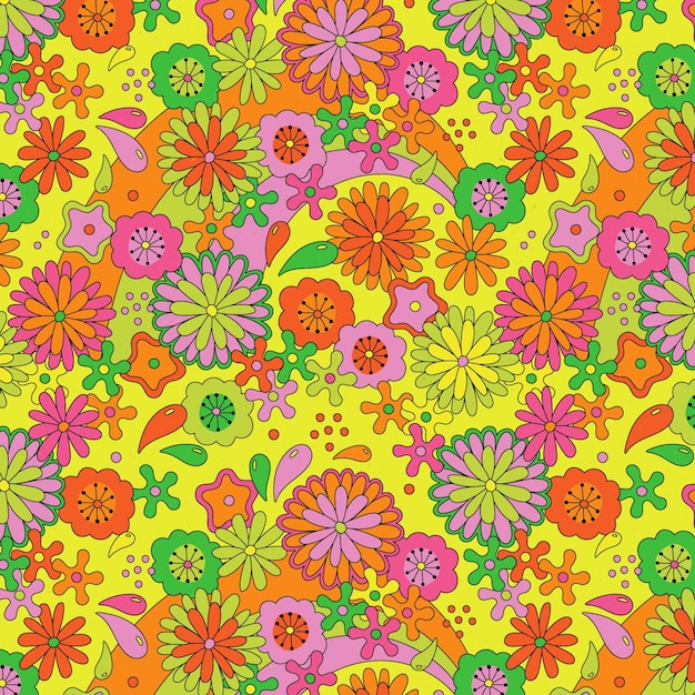 Free Vector hand drawn groovy floral pattern