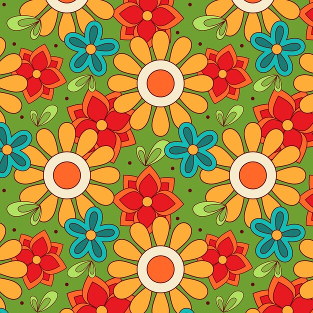 Free Vector hand drawn groovy floral pattern