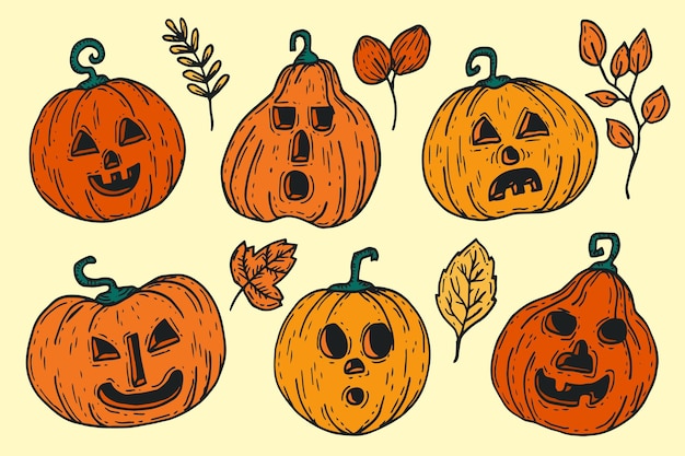 Free Vector hand drawn halloween pumpkins collection
