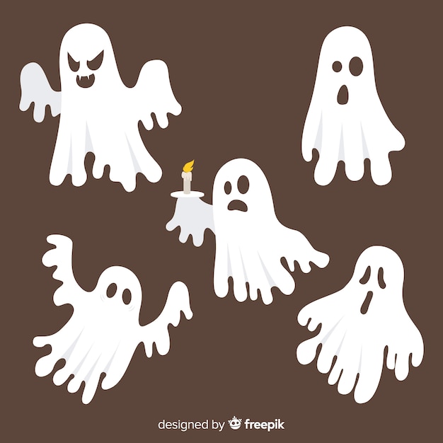 Free Vector hand drawn halloween spooky ghost collection