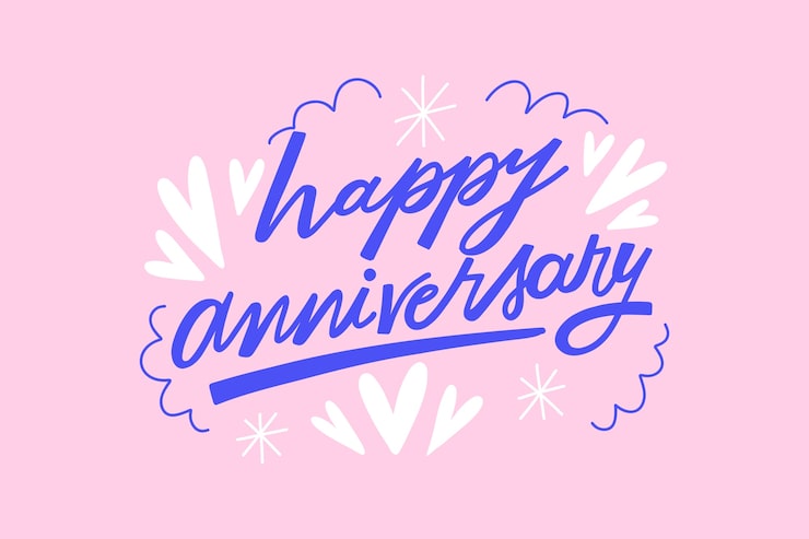 Free Vector hand drawn happy anniversary lettering background