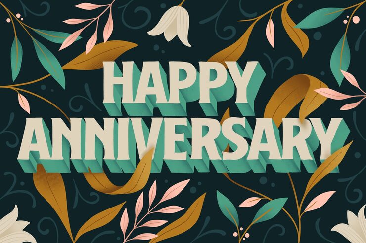 Free Vector hand drawn happy anniversary lettering background