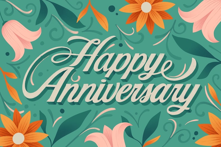 Free Vector hand drawn happy anniversary lettering background
