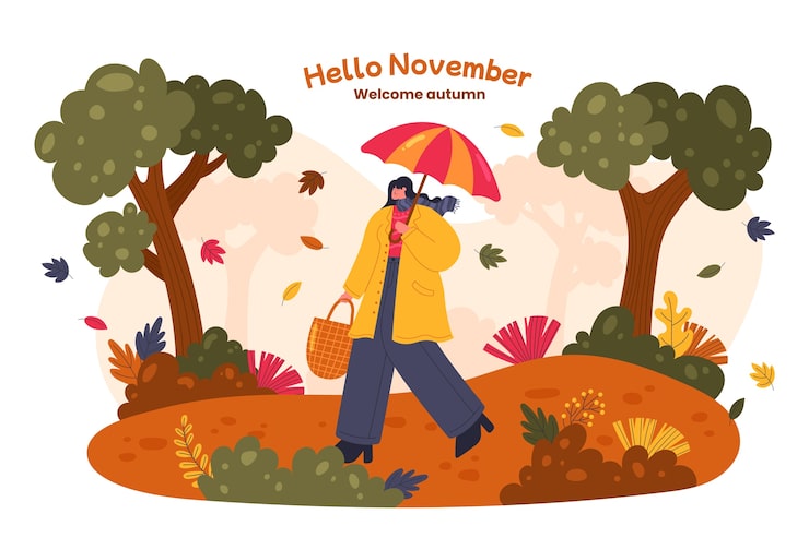 Free Vector hand drawn hello november background for autumn