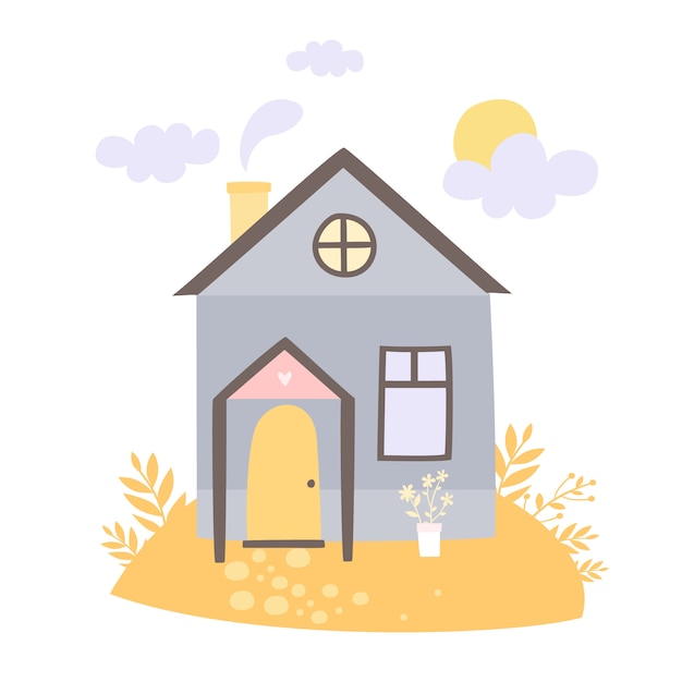 Free Vector hand drawn house in the meadow