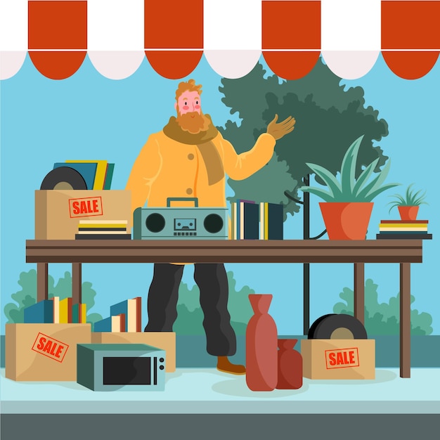 Free Vector hand drawn illustration flea market