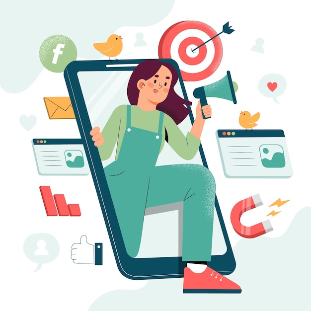 Free Vector hand drawn illustration of people with smartphone for marketing