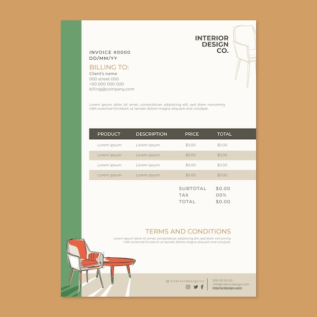 Free Vector hand drawn interior design invoice