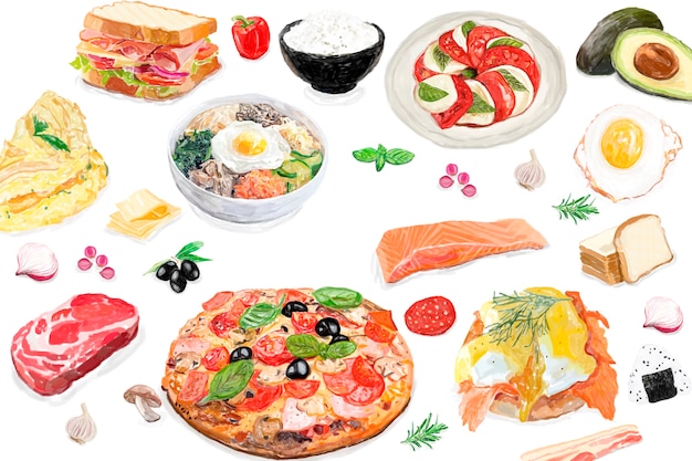 Free Vector hand drawn international food watercolor style