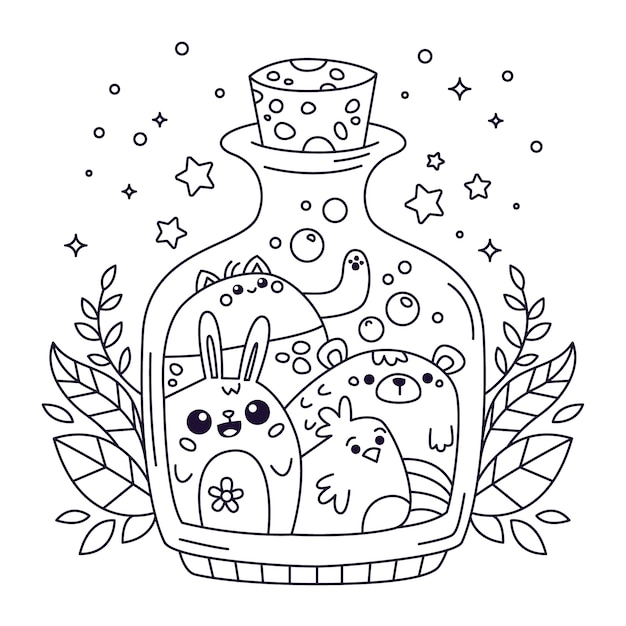 Free Vector hand drawn kawaii coloring book illustration