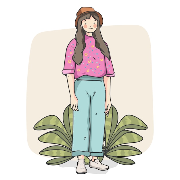 Free Vector hand drawn kawaii girl illustration