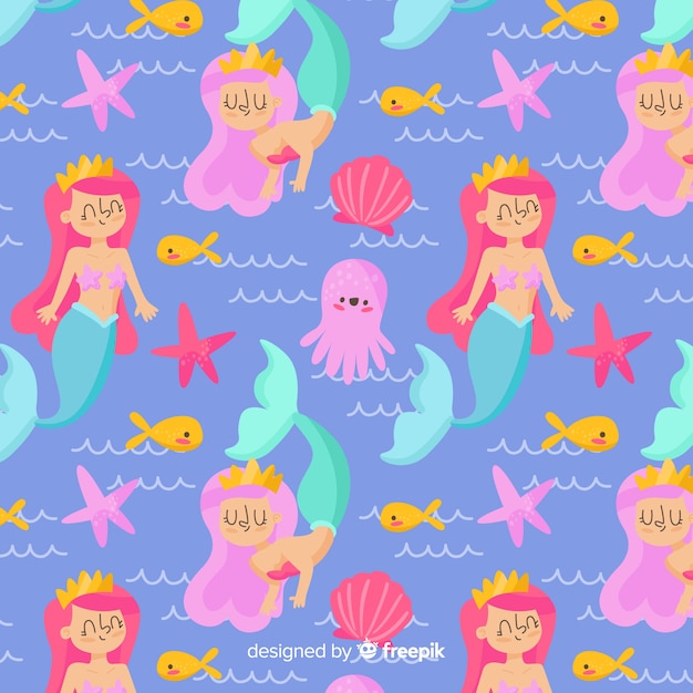 Free Vector hand drawn mermaid pattern