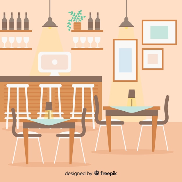 Free Vector hand drawn modern restaurant interior