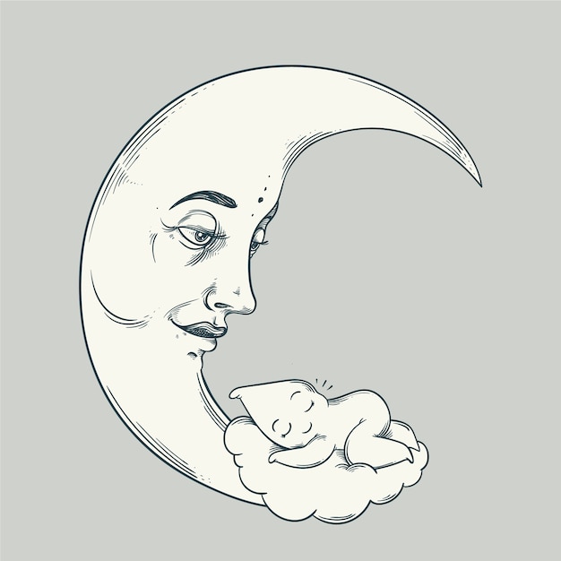 Free Vector hand drawn moon and stars drawing illustration