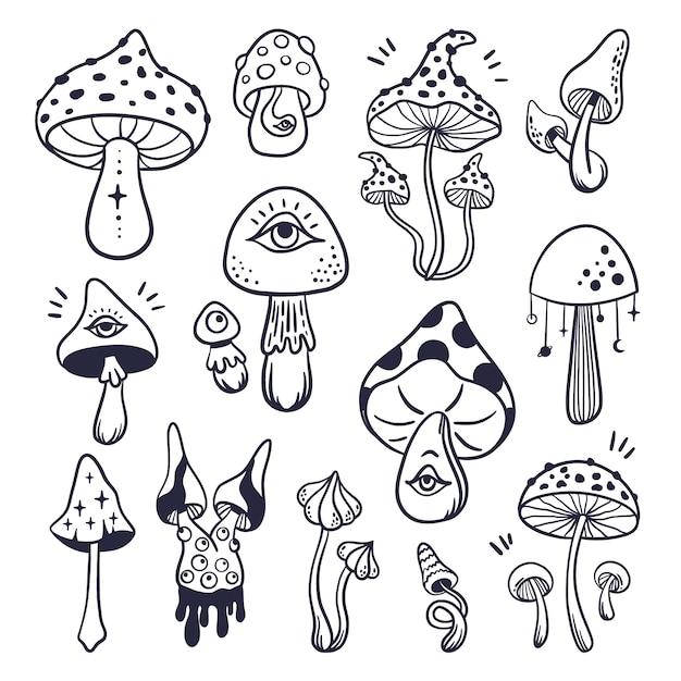 Free Vector hand drawn mushroom outline illustration