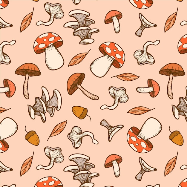 Free Vector hand drawn mushroom pattern