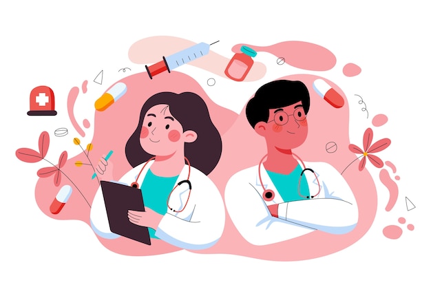 Free Vector hand drawn national doctor's day illustration with medics and essentials