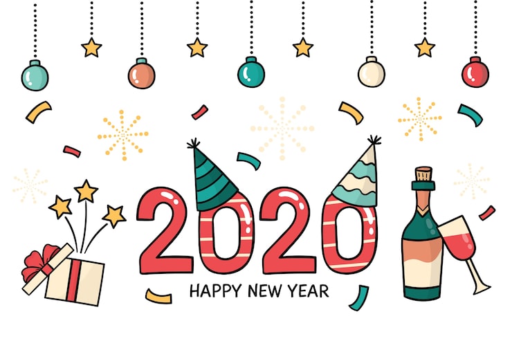 Free Vector hand drawn new year 2020 background concept