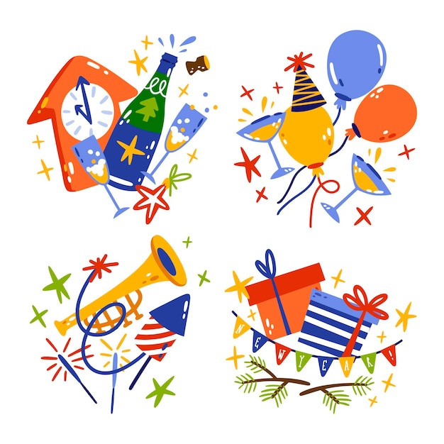 Free Vector hand drawn new year stickers