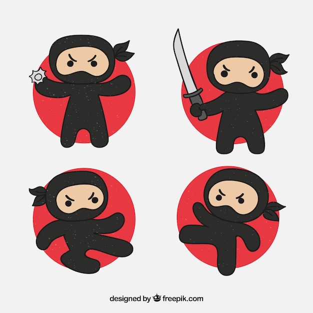 Free Vector hand drawn ninja character in different poses