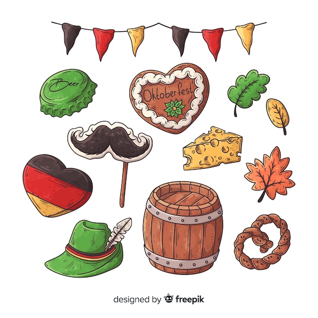 Free Vector hand drawn oktoberfest element collection