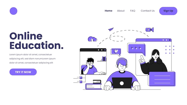 Free Vector hand drawn online learning web template