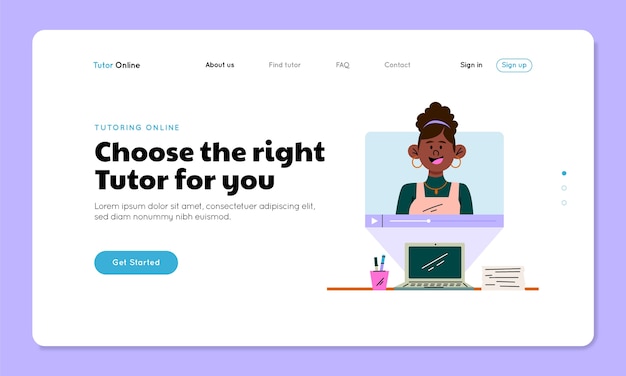 Free Vector hand drawn online tutor landing page
