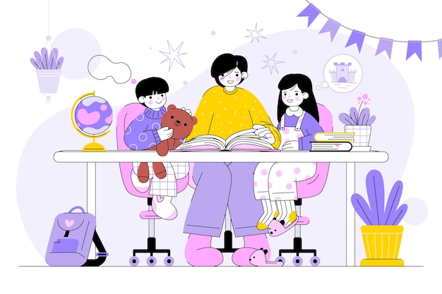 Free Vector hand drawn parents helping children learn