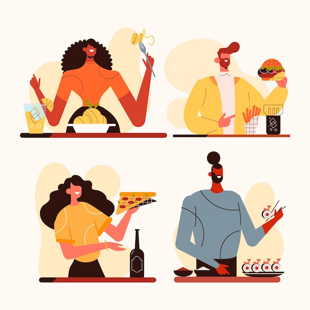 Free Vector hand drawn people eating collection