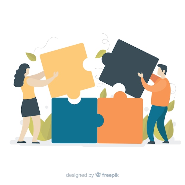 Free Vector hand drawn people making a puzzle background