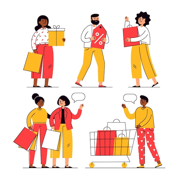 Free Vector hand drawn people shopping on sale