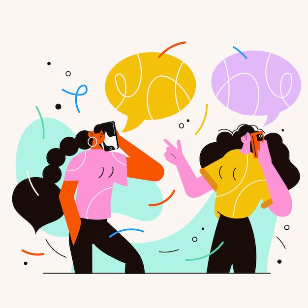 Free Vector hand drawn people talking on the phone illustration
