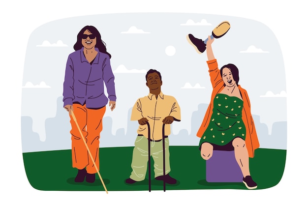 Free Vector hand drawn people with disabilities illustration