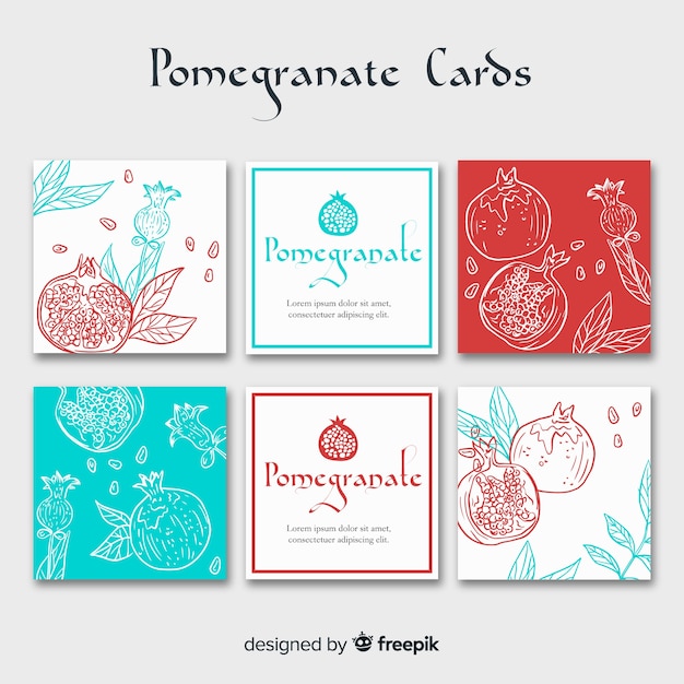 Free Vector hand drawn pomegranate card collection