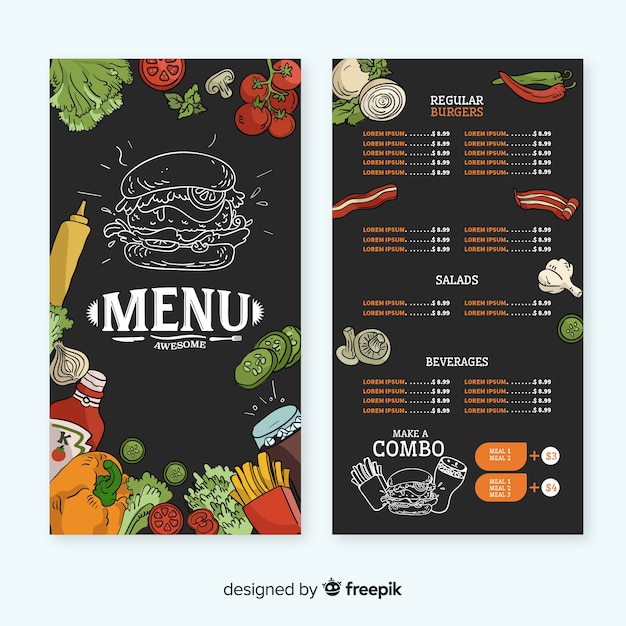 Free Vector hand drawn restaurant menu template