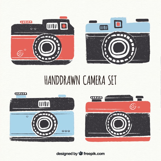 Free Vector hand drawn retro camera set