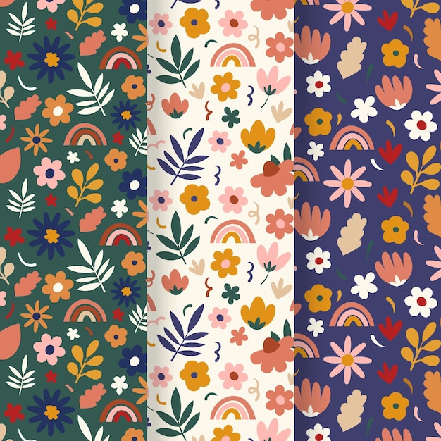 Free Vector hand drawn spring floral pattern set