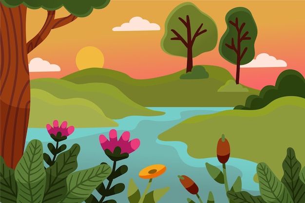 Free Vector hand drawn spring landscape