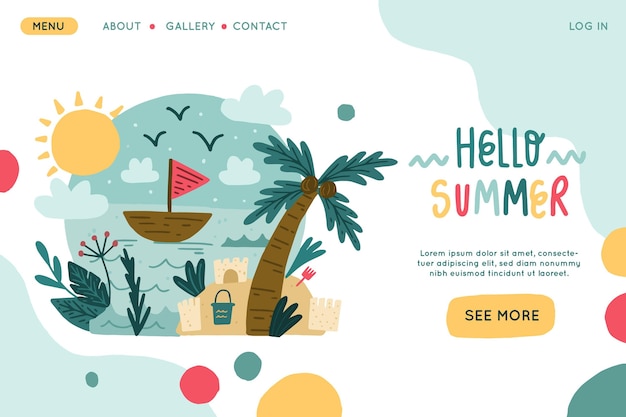 Free Vector hand drawn summer landing page template