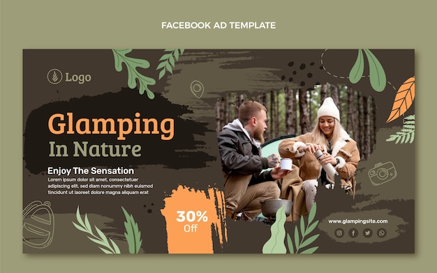 Free Vector hand drawn texture glamping facebook template