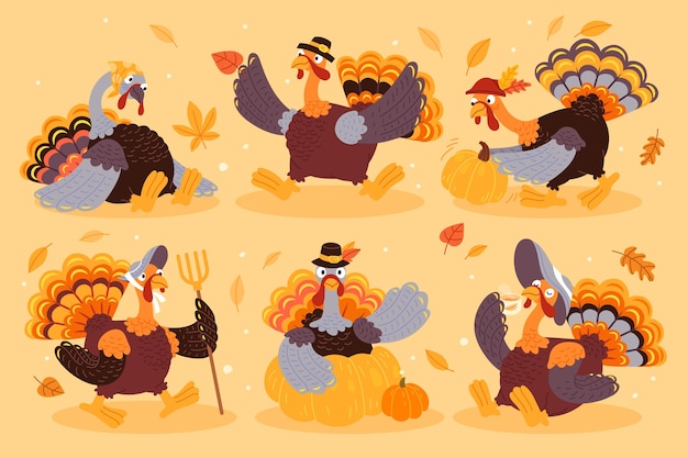 Free Vector hand drawn thanksgiving character set