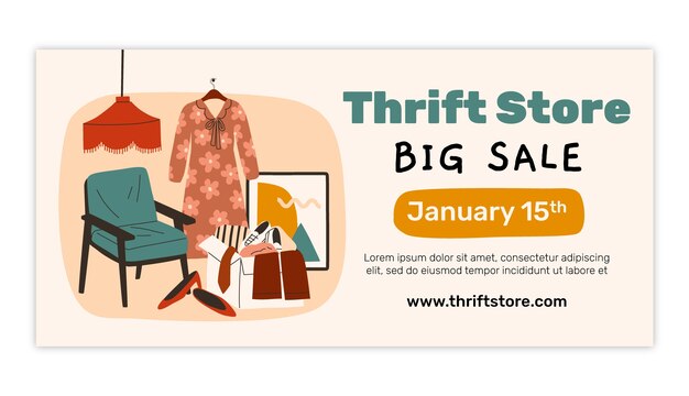 Free Vector hand drawn thrift store horizontal banner
