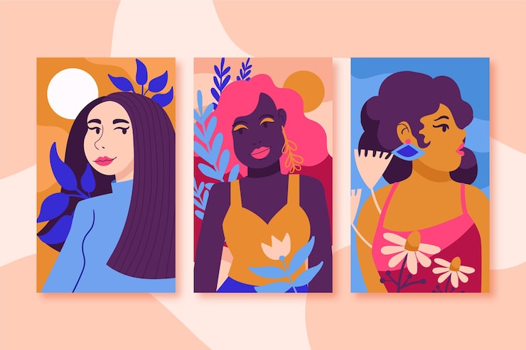 Free Vector hand drawn trendy fashion portraits covers collection