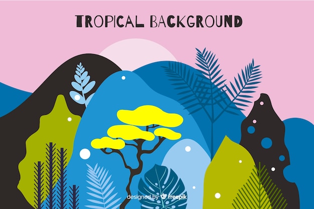 Free Vector hand drawn tropical landscape background