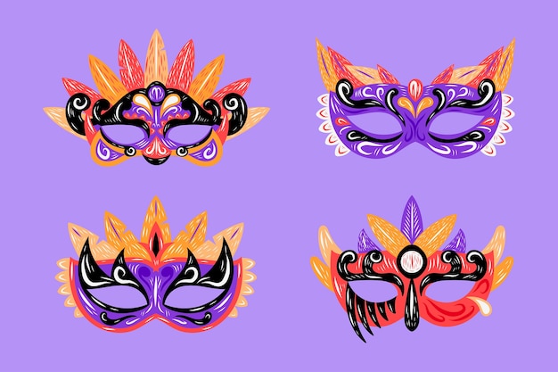 Free Vector hand drawn venice carnival masks collection