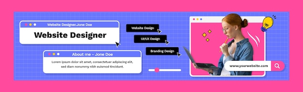 Free Vector hand drawn  web designer  linkedin banner template