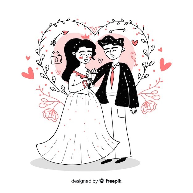 Free Vector hand drawn wedding couple background